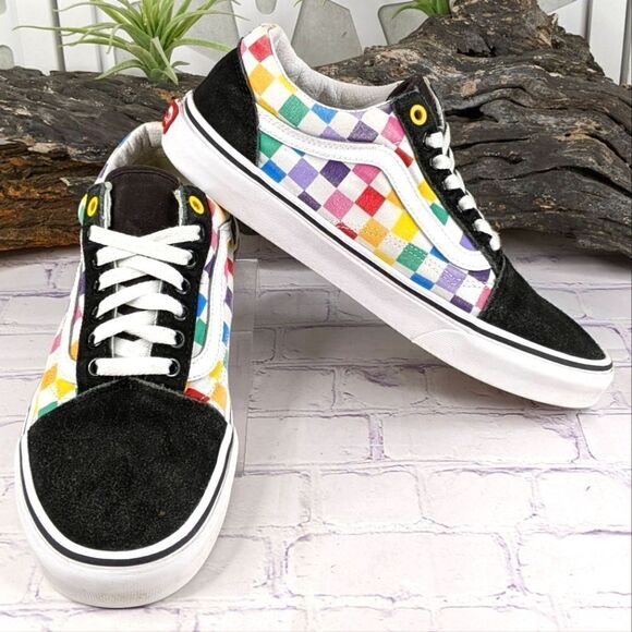 Vans Old Skool Rainbow Checkerboard Skate Shoes Sneakers - Picture 1 of 9